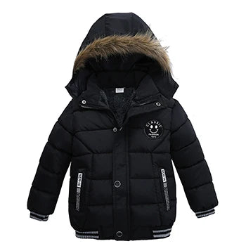 2-6 Years Autumn Winter Boys Jacket Warm Fur Collar Fashion Baby Girls Coat Hooded Zipper Outerwear Birthday Gift Kids Clothes As The Picture 1