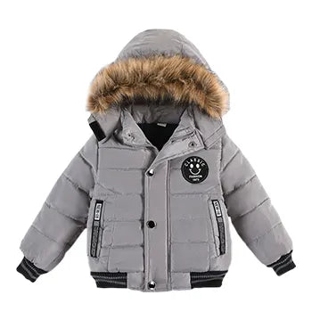 2-6 Years Autumn Winter Boys Jacket Warm Fur Collar Fashion Baby Girls Coat Hooded Zipper Outerwear Birthday Gift Kids Clothes As The Picture