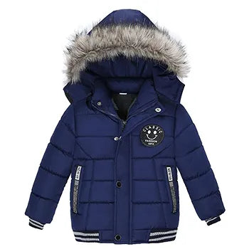 2-6 Years Autumn Winter Boys Jacket Warm Fur Collar Fashion Baby Girls Coat Hooded Zipper Outerwear Birthday Gift Kids Clothes As The Picture 3