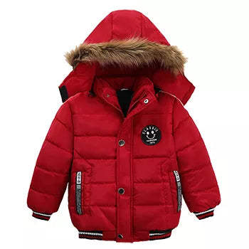 2-6 Years Autumn Winter Boys Jacket Warm Fur Collar Fashion Baby Girls Coat Hooded Zipper Outerwear Birthday Gift Kids Clothes As The Picture 2