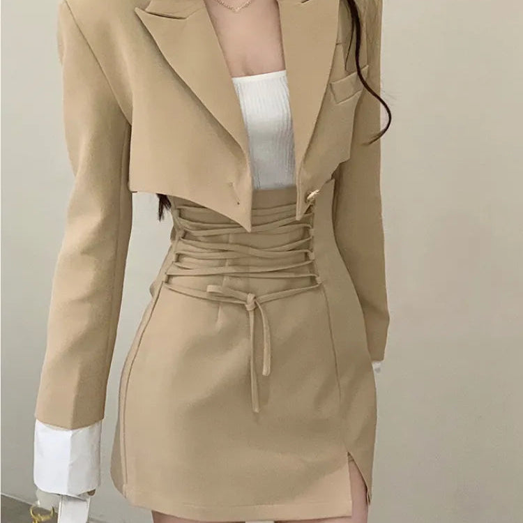 2 Piece Dress Set Women Casual Y2k Crop Tops Elegant Jacket Coats + Mini Skirts Korean Fashion Suits Autumn Blazers Dress Basso & Brooke