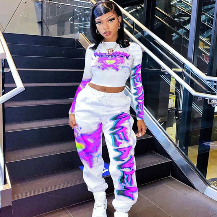 2 Piece Outfit for Women Set Casual Sweat Suit Crop Sweatpant Joggers Tracksuit Fall Clothes