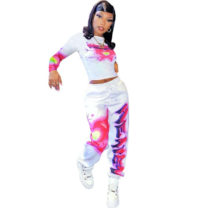 2 Piece Outfit for Women Set Casual Sweat Suit Crop Sweatpant Joggers Tracksuit Fall Clothes