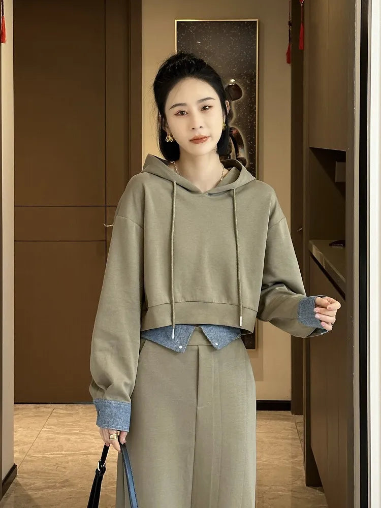 2 Piece Set Skirt and Top Autumn Korean Fashion Solid Long Sleeve Hooded Sweater Casual Skirt Sets Matching Sets Dress Sets