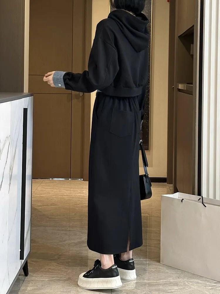 2 Piece Set Skirt and Top Autumn Korean Fashion Solid Long Sleeve Hooded Sweater Casual Skirt Sets Matching Sets Dress Sets