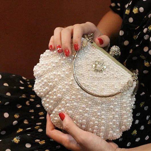 2023 New Shell Pearl Rhinestone Dinner Bride Dress Bag Banquet Diagonal Small Bag Cocktail Party Handbag Evening Clutch Purse