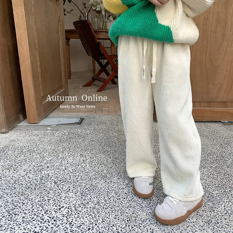 2024 Autumn New Light Luxury Fashion Kids Korean Casual Trousers Girls Comfortable Casual Corduroy Strait Pant Boutique Clothing