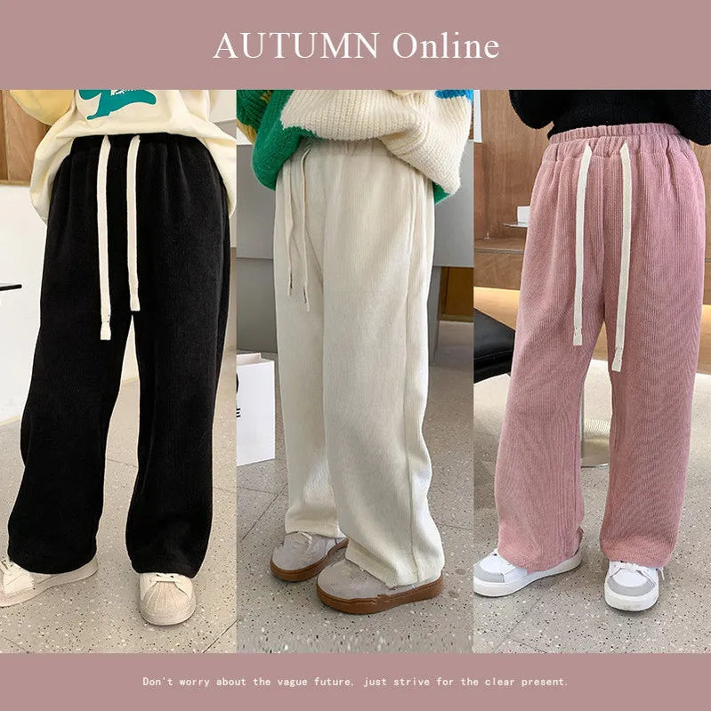 2024 Autumn New Light Luxury Fashion Kids Korean Casual Trousers Girls Comfortable Casual Corduroy Strait Pant Boutique Clothing