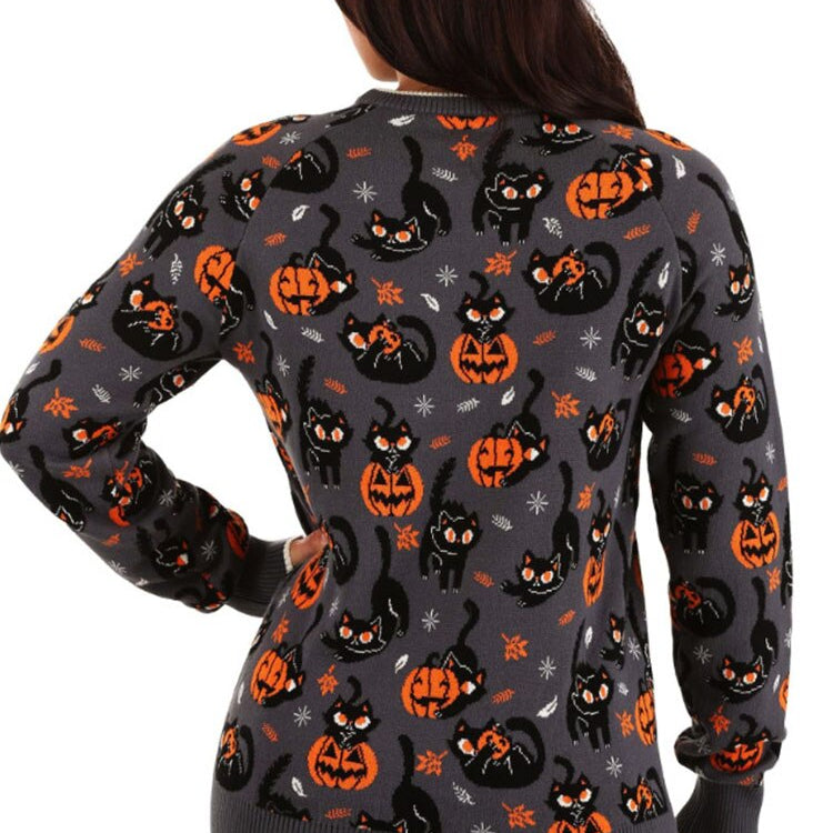 2024 Autumn Vintage Sweaters Winter Thicken Knitwear Pullovers Women Pumpkin Knitted Long Sleeve Sweater Pullover Halloween Tops