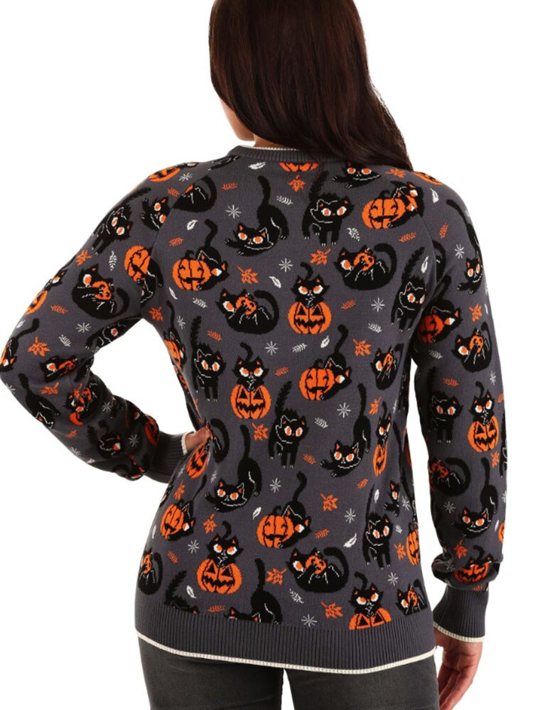 2024 Autumn Vintage Sweaters Winter Thicken Knitwear Pullovers Women Pumpkin Knitted Long Sleeve Sweater Pullover Halloween Tops