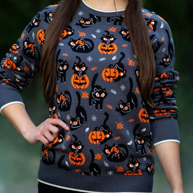 2024 Autumn Vintage Sweaters Winter Thicken Knitwear Pullovers Women Pumpkin Knitted Long Sleeve Sweater Pullover Halloween Tops