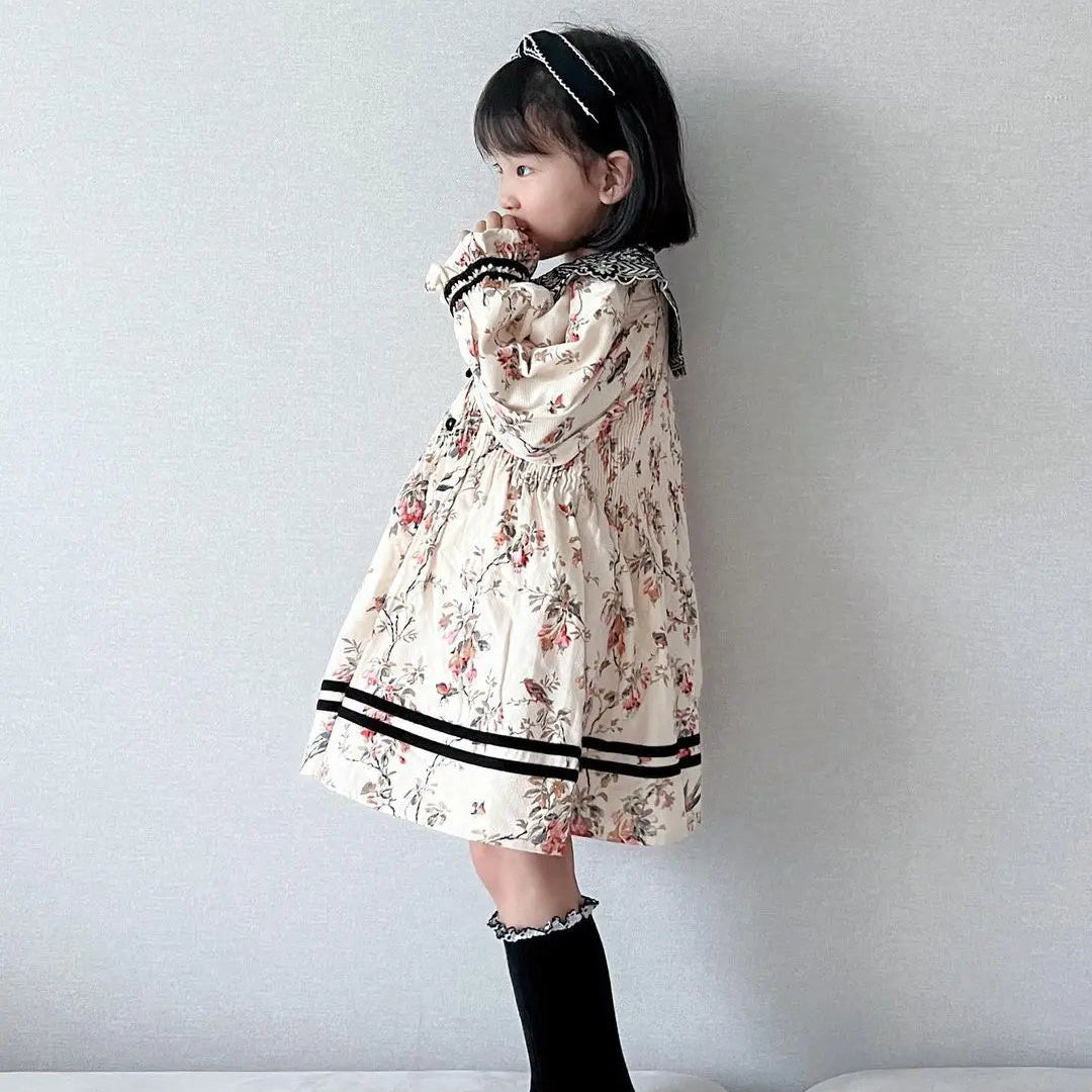 2024 Autumn/Winter BD Girls' Dress Children's High Definition Heavy Industry Embroidery Flower Clamping Bubble Sleeve Polo Neck
