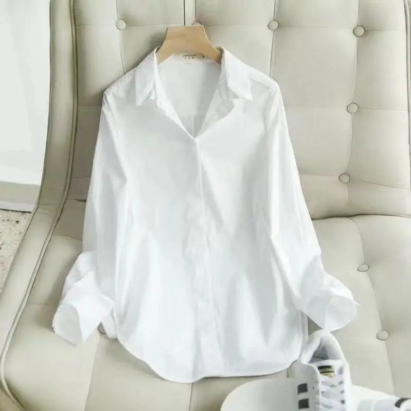 2024 Autumn/Winter New Korean Elegant V-neck Knit Sweater+Shirt+Jeans Three Piece Women's Loose Pullover Denim Pant Matching Set Only Shirt