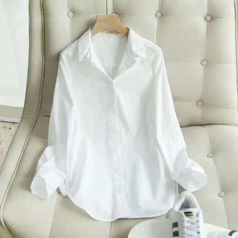 2024 Autumn/Winter New Korean Elegant V-neck Knit Sweater+Shirt+Jeans Three Piece Women's Loose Pullover Denim Pant Matching Set Only Shirt