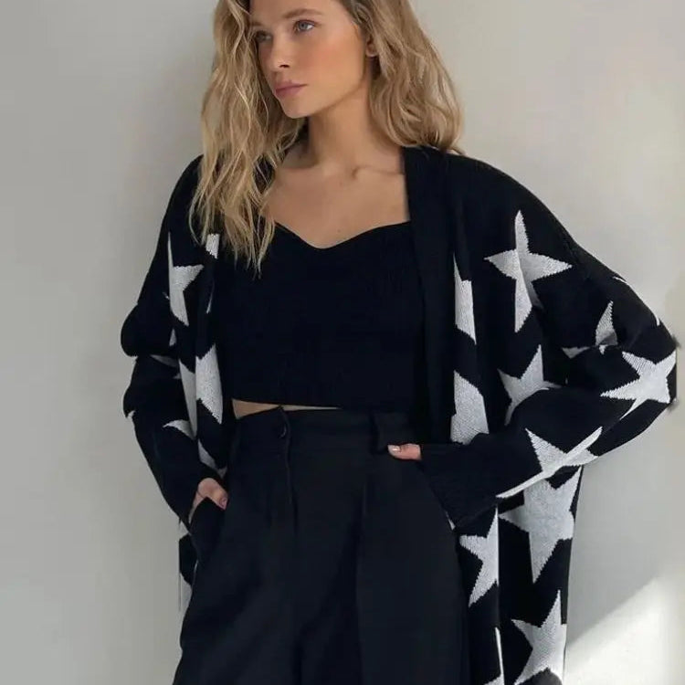 2024 Autumn/Winter Women's New Loose Relaxed Sweater Knitwear Women's Long Sleeve Large black