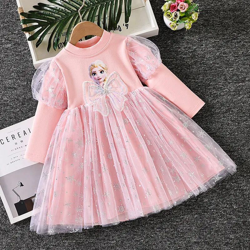 2024 Elsa Princess Dress Baby Girls Dress Spring Autumn Kids Dress Party Long-sleeved Children's Frozen Formal Dress 2-9Y