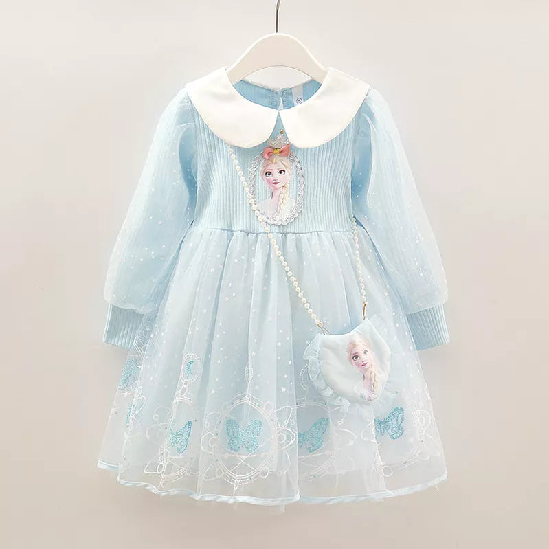 2024 Elsa Princess Dress Baby Girls Dress Spring Autumn Kids Dress Party Long-sleeved Children's Frozen Formal Dress 2-9Y Photo Color 2
