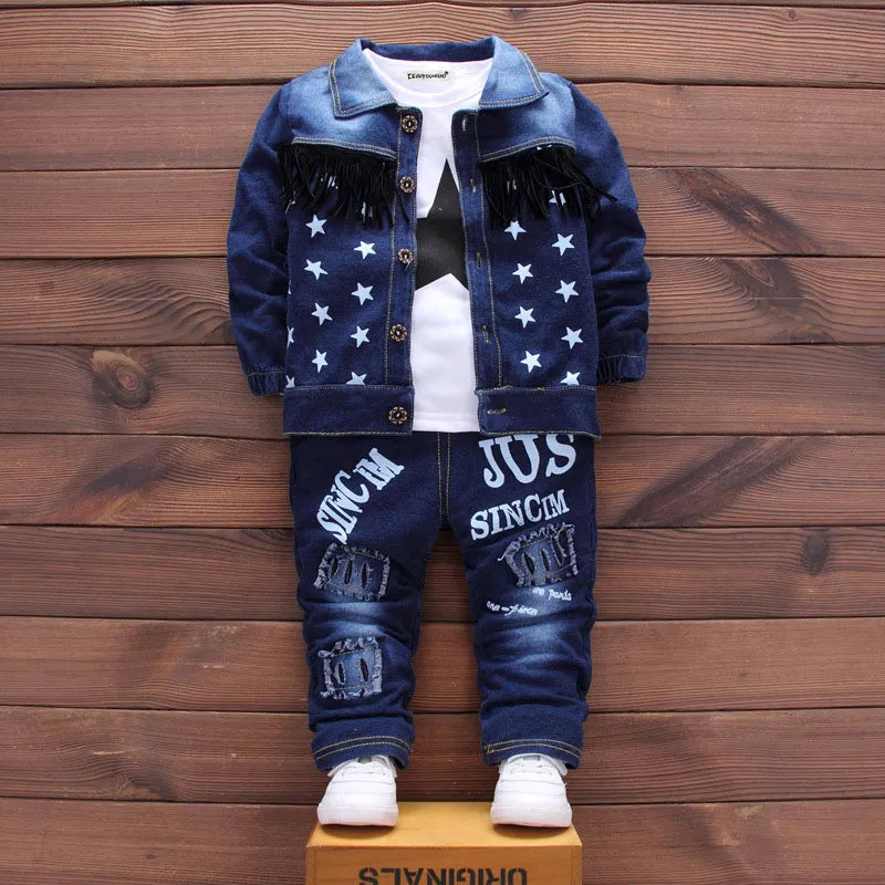 2024 Fashion Autumn Baby Boys Clothes Set Boys Sport Suit Children Sets Kids Clothes Denim Clothes For Boys Clothing 1 3 4 Year Blue