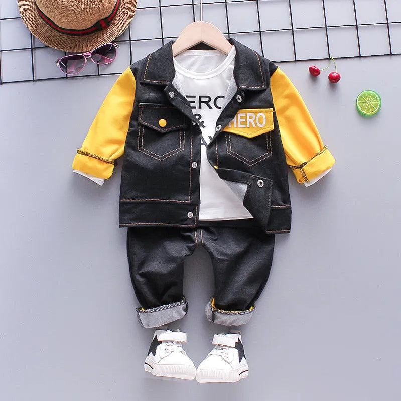 2024 Fashion Autumn Baby Boys Clothes Set Boys Sport Suit Children Sets Kids Clothes Denim Clothes For Boys Clothing 1 3 4 Year yellow