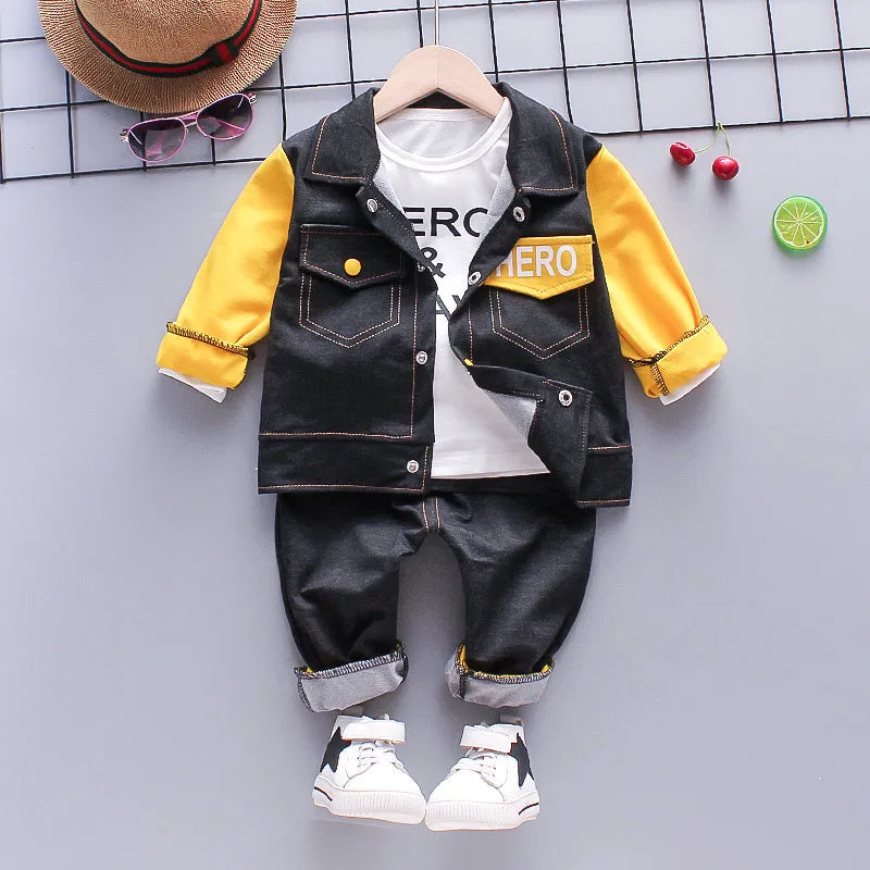 2024 Fashion Autumn Baby Boys Clothes Set Boys Sport Suit Children Sets Kids Clothes Denim Clothes For Boys Clothing 1 3 4 Year yellow