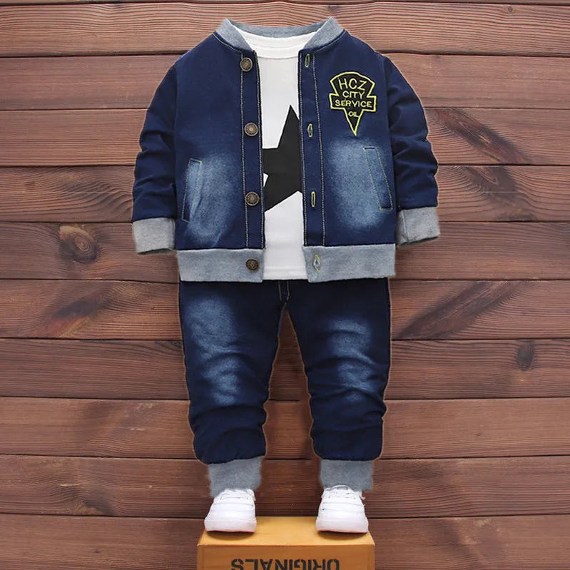 2024 Fashion Autumn Baby Boys Clothes Set Boys Sport Suit Children Sets Kids Clothes Denim Clothes For Boys Clothing 1 3 4 Year Blue 3pcs