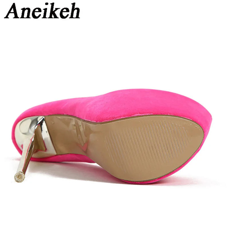 2024 Fashion Sexy Platform Round Head Thin Heels Pumps Women's Flock Super High Heels Shoes Wedding Dress Zapatos Mules