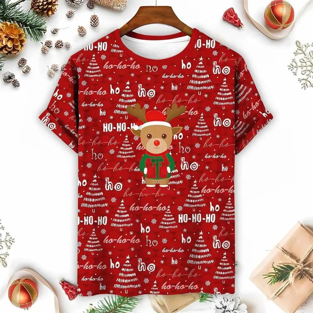 2024 Happy Christmas Women Men's T-Shirt Summer Short Sleeve Casual Fashion 3D Printed Tee Christmas T Shirt New Year Gift wjr1101063