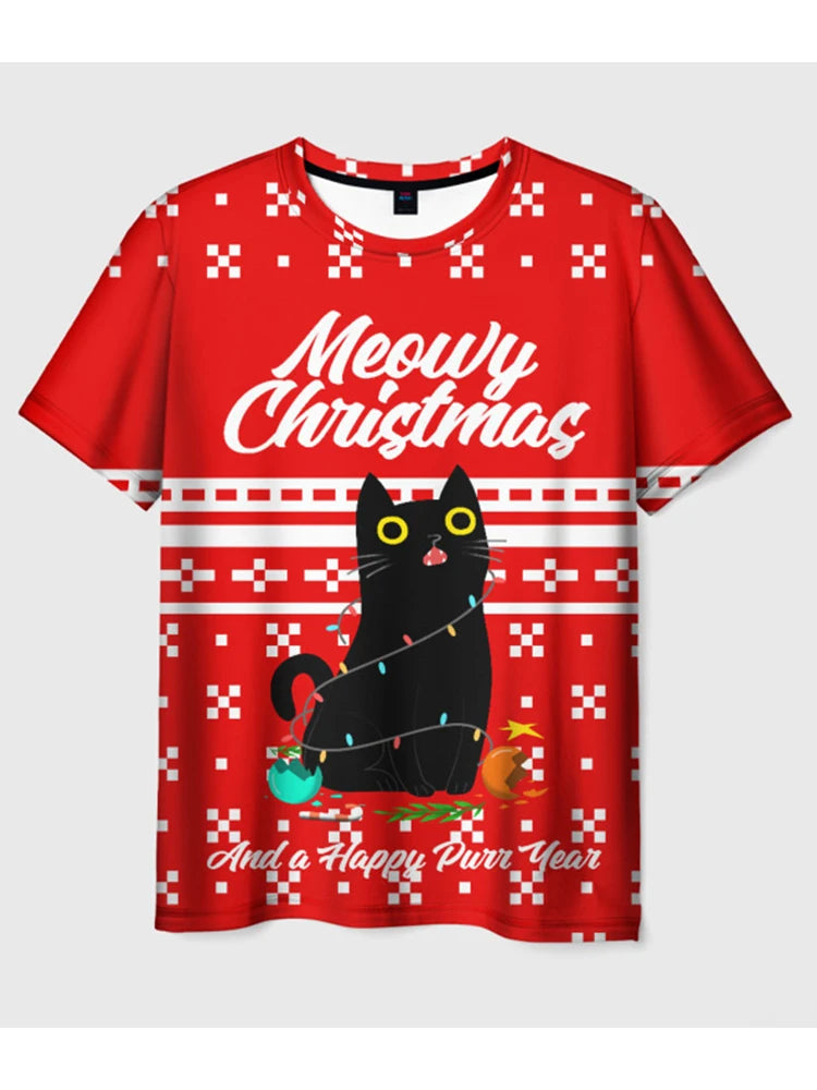 2024 Happy Christmas Women Men's T-Shirt Summer Short Sleeve Casual Fashion 3D Printed Tee Christmas T Shirt New Year Gift wjr1101055