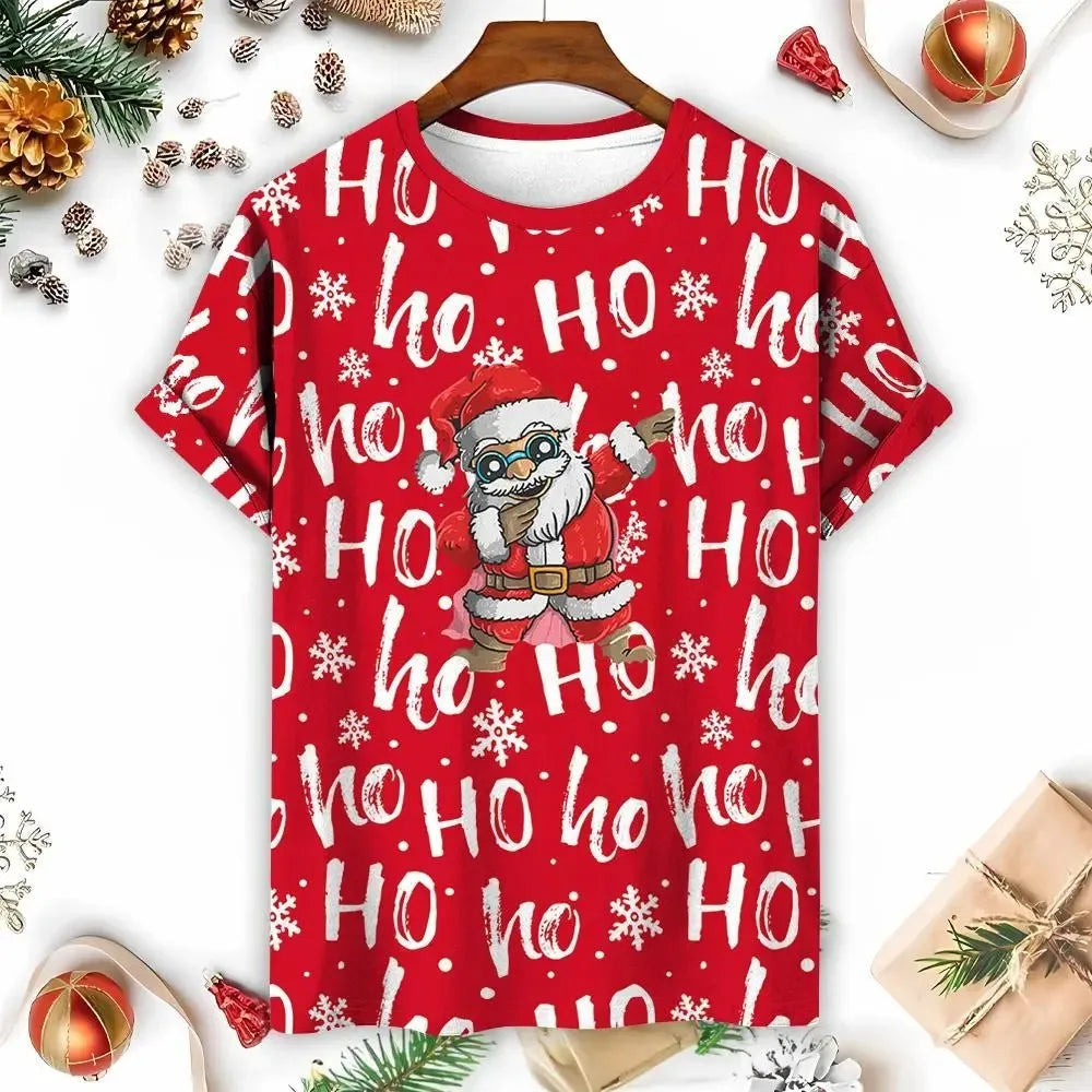 2024 Happy Christmas Women Men's T-Shirt Summer Short Sleeve Casual Fashion 3D Printed Tee Christmas T Shirt New Year Gift wjr1101060