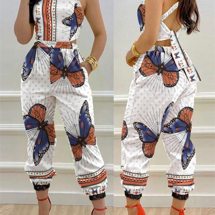 2024 New Floral Print Crisscross Tied Detail Backless Jumpsuit of One Fashion Casual Pieces for Women ODL0775I