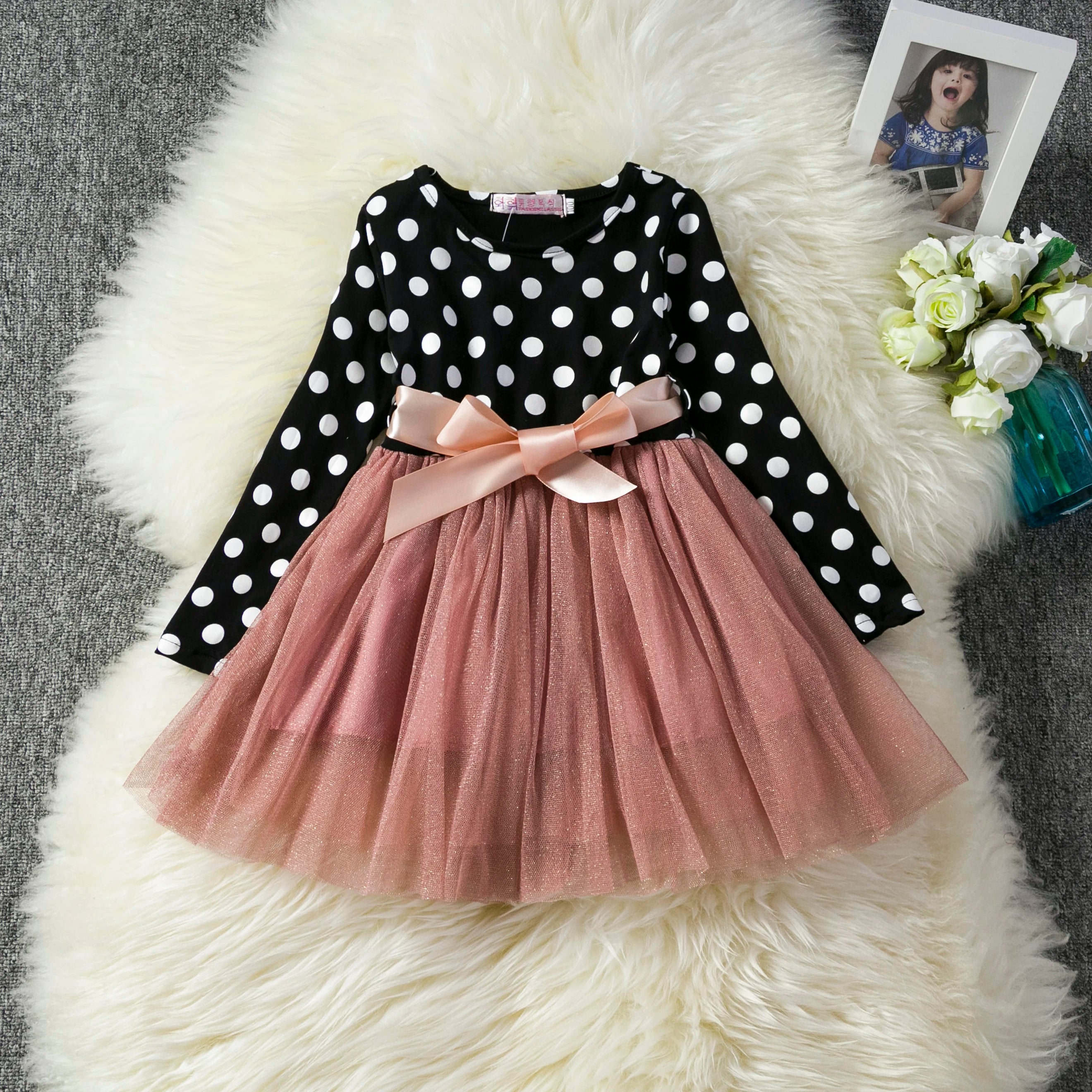 2024 New Girls Christmas Dress for Girls Kids Autumn Full Sleeve Sequined Tulle Tutu Princess Wedding Birthday Party Clothing Black 1