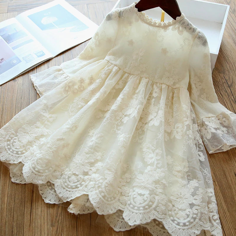 2024 New Girls Christmas Dress for Girls Kids Autumn Full Sleeve Sequined Tulle Tutu Princess Wedding Birthday Party Clothing 670-White