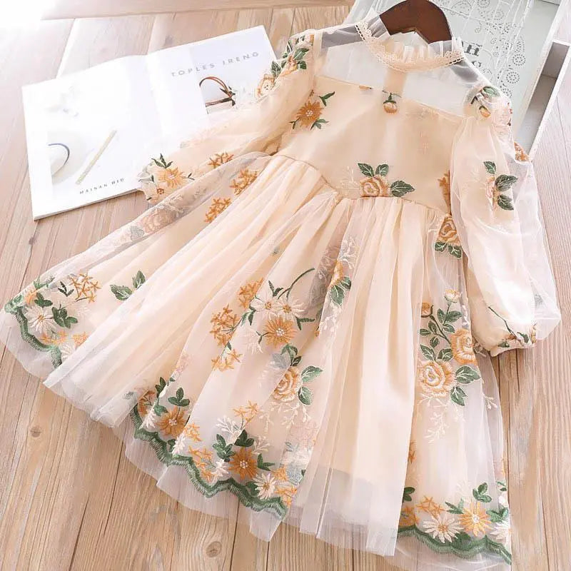2024 New Girls Christmas Dress for Girls Kids Autumn Full Sleeve Sequined Tulle Tutu Princess Wedding Birthday Party Clothing 924-Yellow