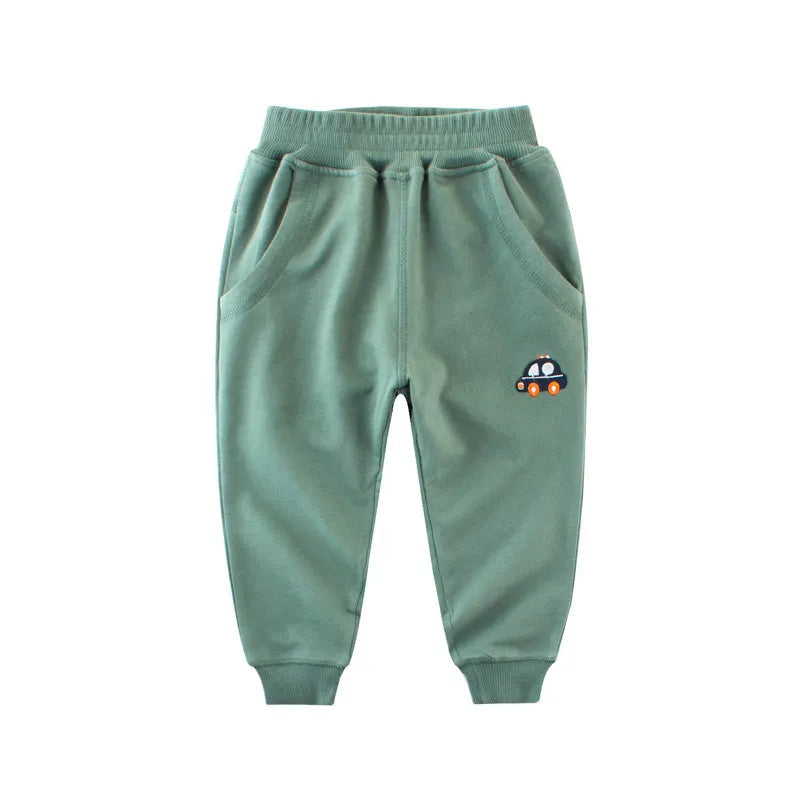 2024 Spring Children Trousers for Boys Girls Kids 100% Cotton Cartoon Casual Sport Long Pants Sweatpants 1 to 9 Years Kids 5-5066-green