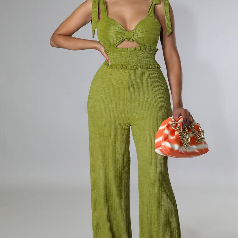 2024 Summer Casual One Piece Jumpsuits For Women Solid Sleeveless Lace Up Backless Pants Street Trendy Female Overalls