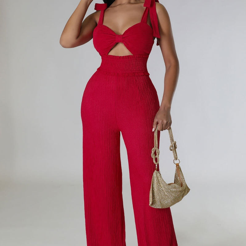 2024 Summer Casual One Piece Jumpsuits For Women Solid Sleeveless Lace Up Backless Pants Street Trendy Female Overalls