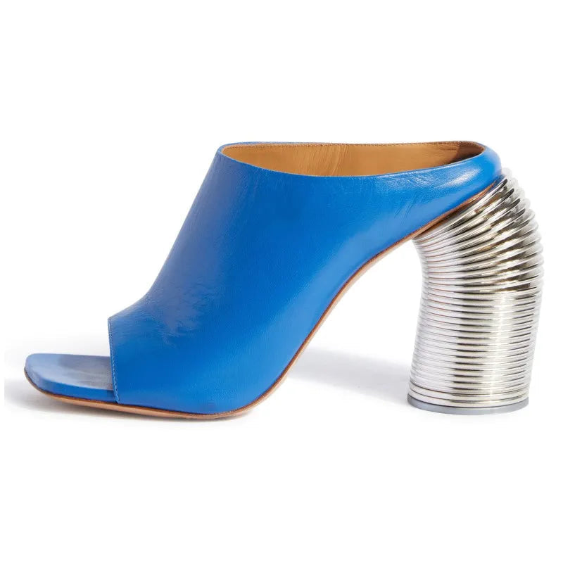 2024 Summer Shaped High Heel Women's Sandals Fashion Open Toe Square Head Muller Shoes 44 Large Women's Slippers