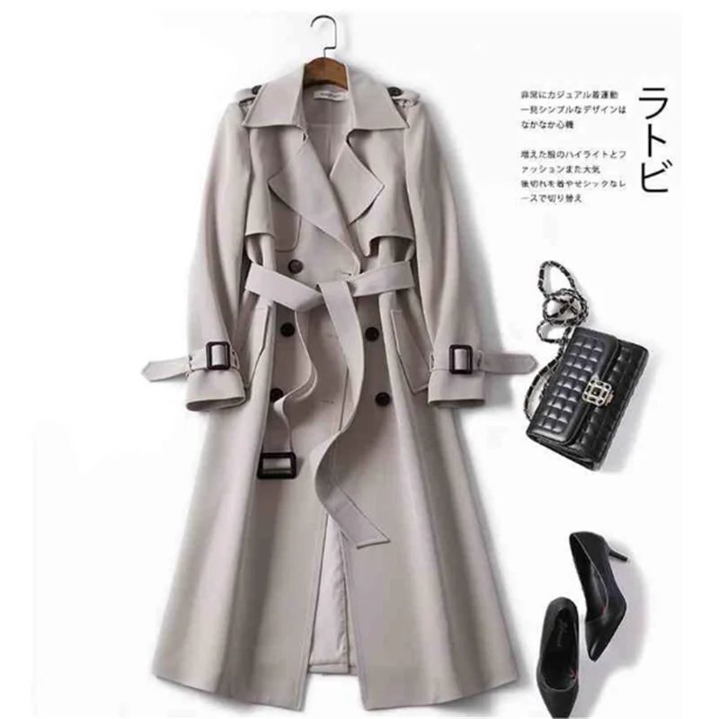 2024 Winter Women's windbreaker With Belt Fashion Streetwear Long Jacket Coat Female Clothing Slim Windbreak Ladies Outwear Beige