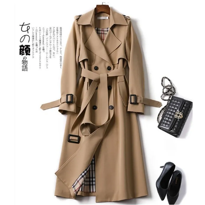 2024 Winter Women's windbreaker With Belt Fashion Streetwear Long Jacket Coat Female Clothing Slim Windbreak Ladies Outwear Khaki