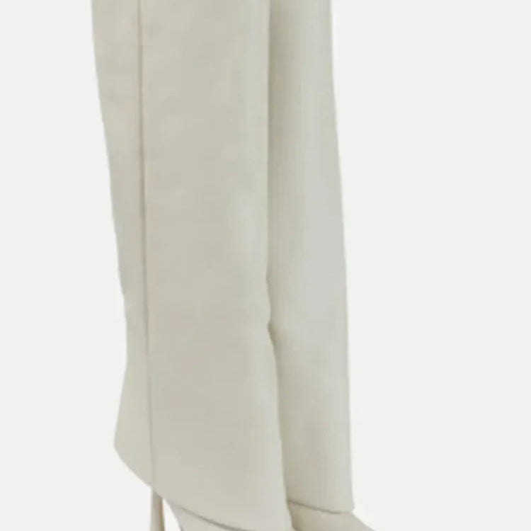 2024 Women's New Knee Length Boots Fashion Pointed Thin High Heel Trouser Sleeve Boots Autumn and Winter Large Size Boots white