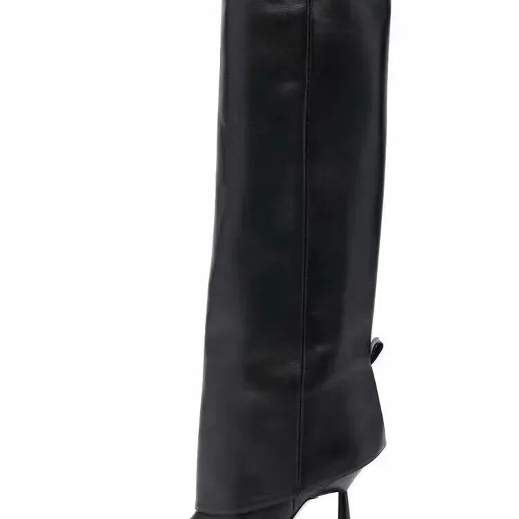 2024 Women's New Knee Length Boots Fashion Pointed Thin High Heel Trouser Sleeve Boots Autumn and Winter Large Size Boots black