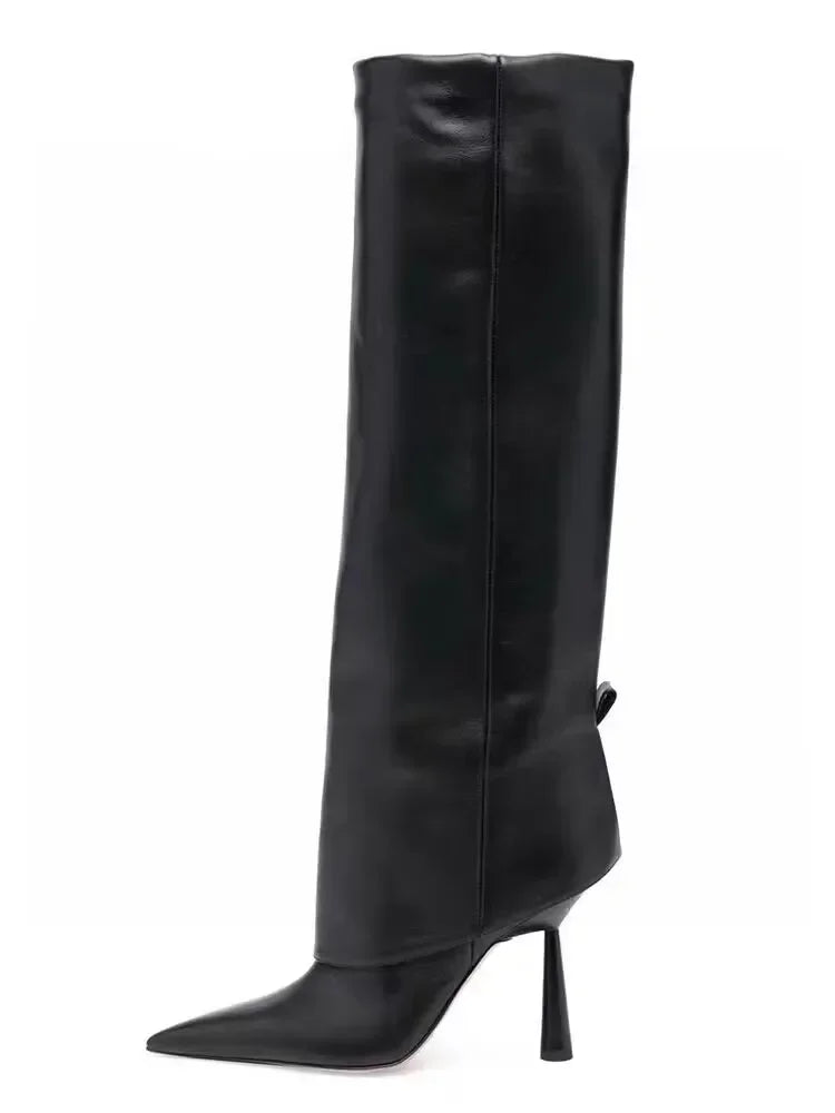 2024 Women's New Knee Length Boots Fashion Pointed Thin High Heel Trouser Sleeve Boots Autumn and Winter Large Size Boots black