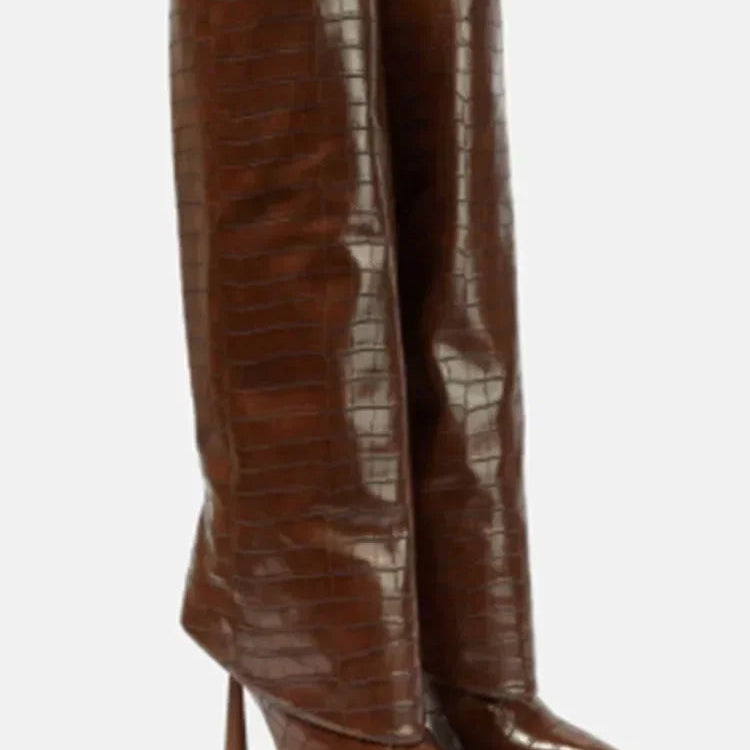 2024 Women's New Knee Length Boots Fashion Pointed Thin High Heel Trouser Sleeve Boots Autumn and Winter Large Size Boots Brown