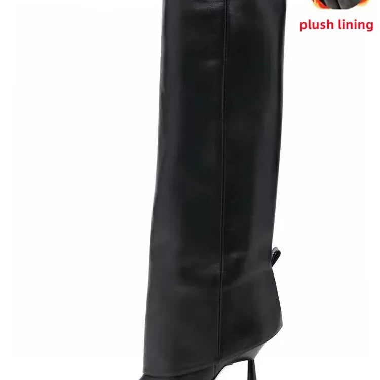 2024 Women's New Knee Length Boots Fashion Pointed Thin High Heel Trouser Sleeve Boots Autumn and Winter Large Size Boots