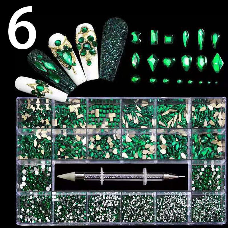 21 Grids Nail Decorations Box Packing AB Gold 3D Non-HotFix FlatBack Nail Art Rhinestones with Dot Pen Set Beauty Stones 6