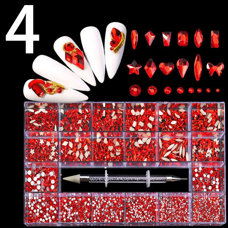 21 Grids Nail Decorations Box Packing AB Gold 3D Non-HotFix FlatBack Nail Art Rhinestones with Dot Pen Set Beauty Stones 4