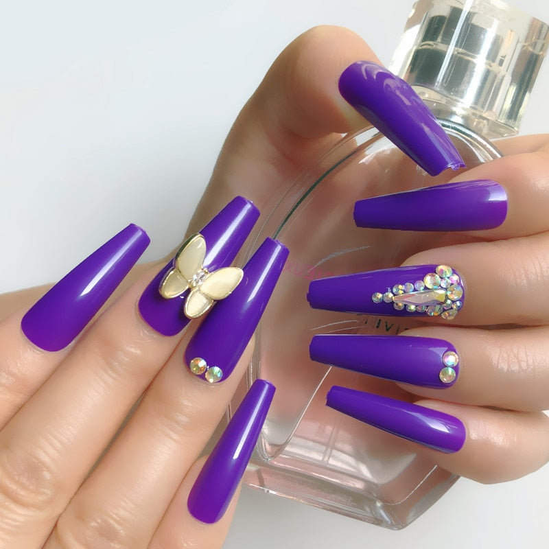 24 Pcs Pink False Nail Tips Women Wearable Fake Press on Nails With Pearl Diamond Full Cover Artificial Nails Custom Made HL3517HD