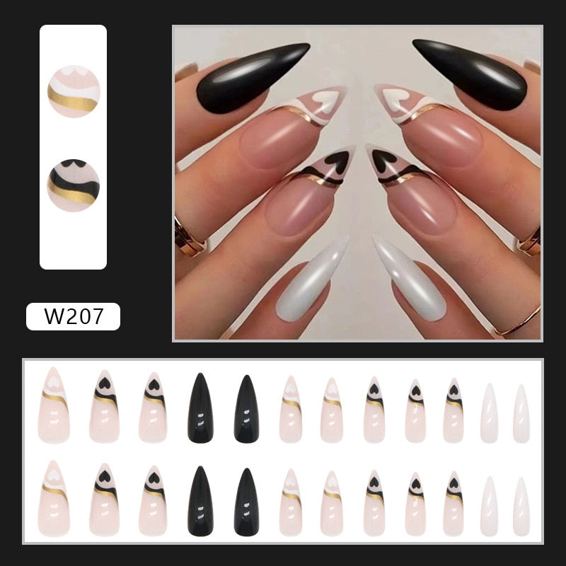 24P Removable Ballerina Press On Nail Art Long Round Head Fake Nails Full Cover Artificial Wearing Reusable False Nails Finished W207