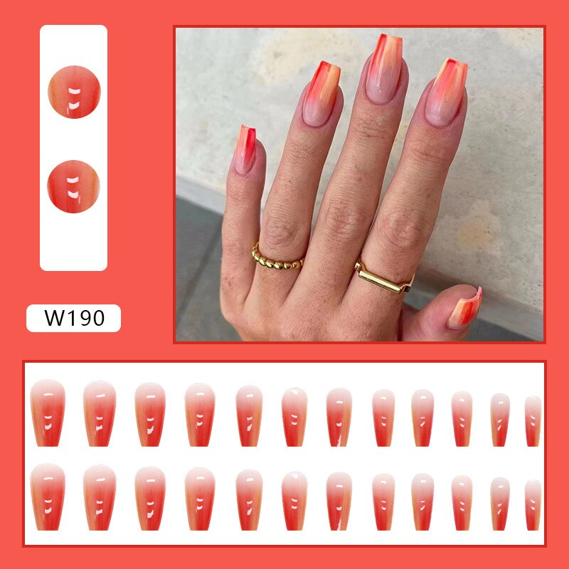 24P Removable Ballerina Press On Nail Art Long Round Head Fake Nails Full Cover Artificial Wearing Reusable False Nails Finished W190