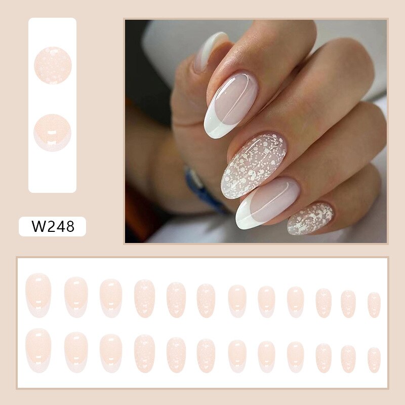 24P Removable Ballerina Press On Nail Art Long Round Head Fake Nails Full Cover Artificial Wearing Reusable False Nails Finished W248